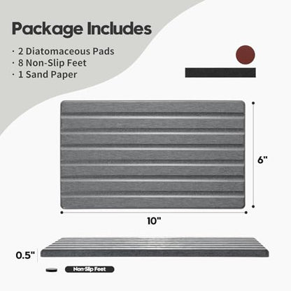 2PCS Water Absorbing Stone Drying Tray Mat for Bathroom Sink & Kitchen Counter Organizer, Quick Dry Dish Soap Dispenser Sponge Holder, Vanity Sink Caddy, Coaster, Dark Gray - 10" x 6" - color: 2pack-10"x 6" - Dark Gray