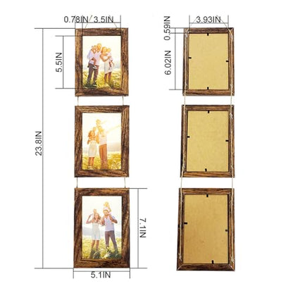 4x6 Wall Hanging Picture Frames Collage with 3 Opening Frames Brown - color: Brown, size: 4x6