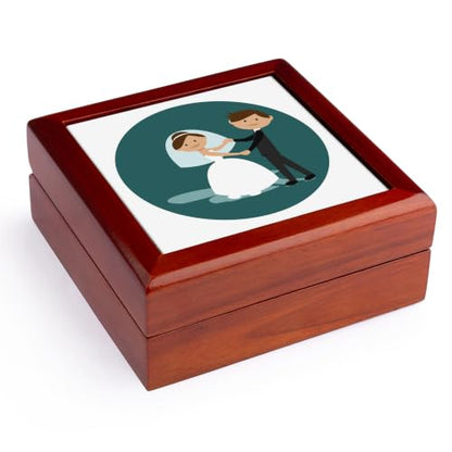3dRose Cartoon Bride and Groom Holding Both Hands Jewelry Box 7 x 7 inch with 4 inch tile