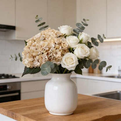 Kimura's Cabin 6pcs Hydrangea Artificiales Flowers Faux Hydrangeas,Cream | Silk Fake Hydrangea with Stems,Wedding Party Bouquets Arrangements,Autumn Home Table Centerpieces,Farmhouse Garden Decor - color: Beige