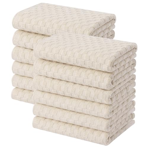 Homaxy 100% Cotton Terry Kitchen Towels(15" x 25", 12 Pack), Beige | Soft and Super Absorbent Dish Towels, 380 GSM Reusable Tea Towel with Hanging Loop, Pineapple Grid Designed - color: Beige, size: 15 x 25 -12 Pack