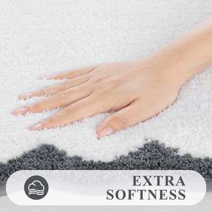 Pauwer Bathroom Rug Sets 3 Piece, Scalloped Bath Rugs, White and Dark Grey | Non Slip Washable Bath Mat With U-Shaped Toilet Rug, Extra Absorbent Quick Dry, For Floor Sink - color: White and Dark Grey