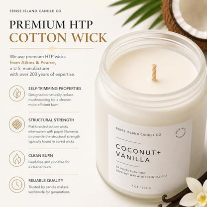 Coconut Vanilla Scented Candle– 7oz Soy Wax | Coconut and Vanilla Cozy Sensual Aroma | Long Lasting Highly Scented Candle for Women | Warm Gourmand Fragrance | Gift for Her, Bedroom or Bath - color: Coconut Vanilla