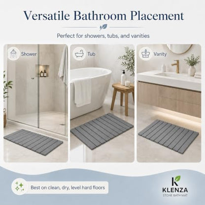 Stone Bath Mat, Quick Dry Foldable Diatomaceous Earth, 24 x 16, Grey | 23.6 x 15.3 in grey stone bath mat with foldable design, anti-slip pad and included sandpaper.