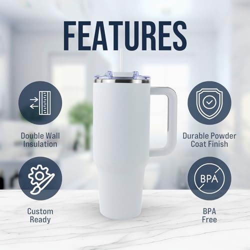 Hogg Big Swig 40oz Tumbler with Handle and Straw - White, 40 oz Tumbler, Insulated Cup with Handle, 40oz Water Bottle with Straw, Thermal Cups, Leak Proof Lid, Travel Mugs, Stainless Steel - color: White
