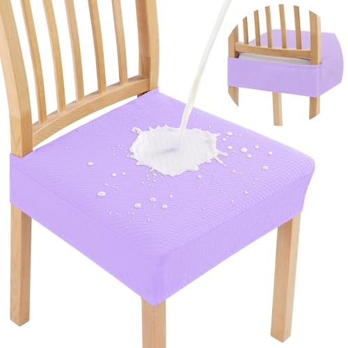 Smiry Waterproof Seat Covers for Dining Room Chairs, No Rear Covers | Stretch Jacquard Removable Washable Chair Seat Slipcovers Protector, Set of 2, Lavander - color: Lavender, size: Set of 2