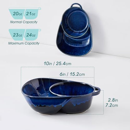 vancasso Starry Chip and Dip Bowl, Anti-Soggy Cereal Bowl, Soup and Sandwich Plate Combo, Breakfast Powls, Divided Snack Bowls Gifts for Wedding Housewarming Party, 2 Pack(Blue) - color: Blue