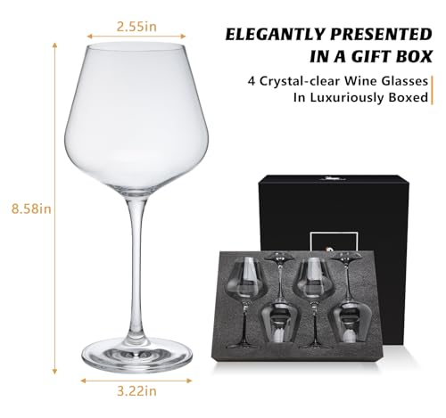 Crystal Red Wine Glasses Set of 4 – 16 oz Elegant Long Stem Wine Glasses in Gift Box, Premium Glassware for Wedding, Anniversary, Birthday Gifts - style: Classic