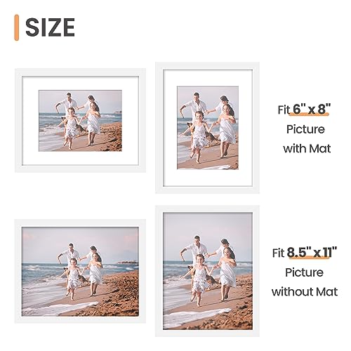 upsimples 8.5x11 Picture Frame Set of 10, Display Pictures 6x8 with Mat or 8.5x11 Without, Multi Photo Frames Collage for Wall or Tabletop Display, White | Fit 6x8 Photos and 8.5x11 Certificate, Wall or Tabletop Display, For Gallery Hallway Living Room, F