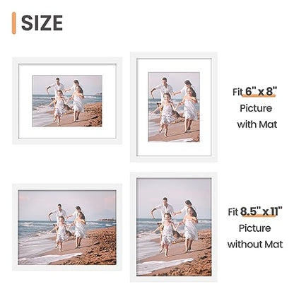 upsimples 8.5x11 Picture Frame Set of 10, Display Pictures 6x8 with Mat or 8.5x11 Without, Multi Photo Frames Collage for Wall or Tabletop Display, White | Fit 6x8 Photos and 8.5x11 Certificate, Wall or Tabletop Display, For Gallery Hallway Living Room, F