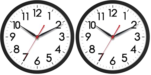 AKCISOT Wall Clock 10 Inch Silent Non-Ticking Modern Clocks Battery Operated - Analog Small Classic for Office, Home, Bathroom, Kitchen, Bedroom, School, Living Room(Black) (Pack of 2) - color: A_black, size: 10 Inch (Pack of 2)