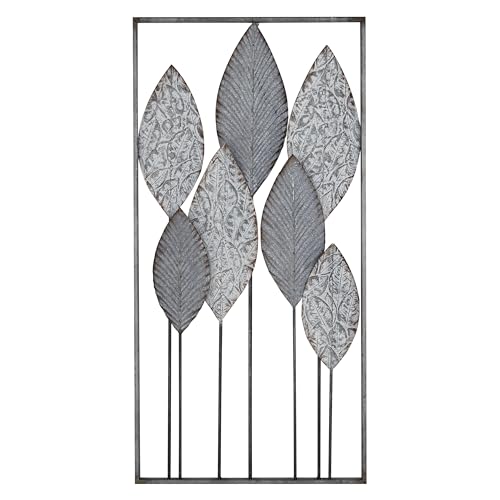 Deco 79 Metal Leaf Home Wall Decor Tall Cut-Out Wall Sculpture with Intricate Laser Cut Designs, Wall Art 18" x 2" x 36", Gray - color: Gray, size: 18"L x 2"W