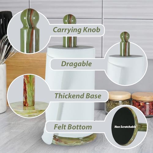 Handmade Green Onyx Paper Towel Holder – Unique Natural Stone Stand for Kitchen or Bathroom – Translucent Green Marble with Ivory Veining – Luxury Housewarming Gift - color: Green Calcite