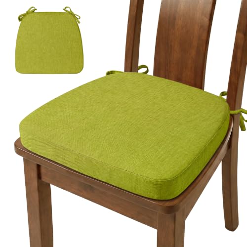 D-Shaped Chair Cushions Set of 1, Chair Pads with Ties, 17" x 16" | 2" Thick Non Slip Seat Cushion for Dining & Kitchen Chairs, 40D Foam, Removable Washable Cover, Fluorescent Green - color: Fluorescent Green