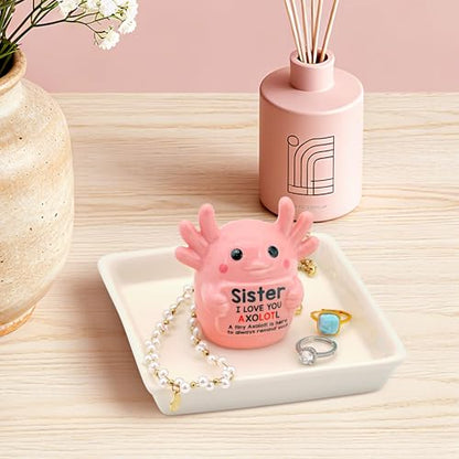 Sister Birthday Gifts for Sister, Pink Ceramic Axolotl Ring Holder Dish | Cute Pink Axolotl Jewlery Tray with 'I love you axolotl' Birthday Christmas Gift for Sister from Brother - style: Axolotl Sister