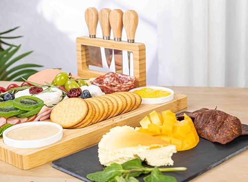 Charcuterie Board Gift Set with Large Embedded Removable Slate Serving Tray House Warming Gift New Home, Wedding Gifts for Couple, Bridal Shower Gift (Lightweight Charcuterie Board) - size: Lightweight Charcuterie Board
