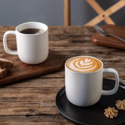 AmorArc 14oz Coffee Mugs Set of 6, Ceramic Coffee Mugs with Large Handle & Wavy Rim for Latte/Hot Cocoa/Tea, Stylish Coffee Cups for Men Women. Oven,Dishwasher&Microwave Safe, Matte White - color: Matte White
