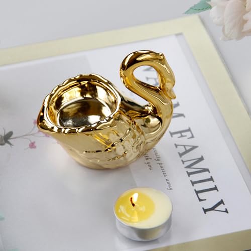 2Pcs Swan Tea Light Candle Holder, Ceramic Gold Candle Holder for Home Decor