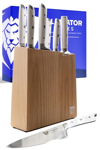 Dalstrong 8-Piece Knife Block Set — White Handle Edition — German HC Steel, 56+ HRC — For Light Kitchen Builds, Housewarming & Wedding Registry, Gladiator, customer support on All 8 Knives - color: White, size: 8-Pc