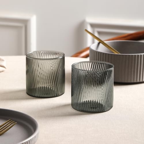 Stone Lain Haven Stoneware 32-Piece Dinnerware Set, Plates and Bowls Sets for 8, Grey Dish Set, Includes Dinner and Salad Plates, Cereal Bowls, Glassware, Microwave & Dishwasher Safe - color: Gray, size: 32-Piece - Drinking Glasses
