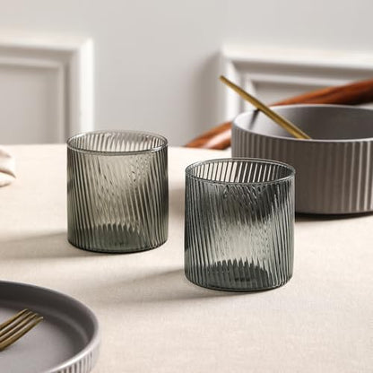 Stone Lain Haven Stoneware 32-Piece Dinnerware Set, Plates and Bowls Sets for 8, Grey Dish Set, Includes Dinner and Salad Plates, Cereal Bowls, Glassware, Microwave & Dishwasher Safe - color: Gray, size: 32-Piece - Drinking Glasses