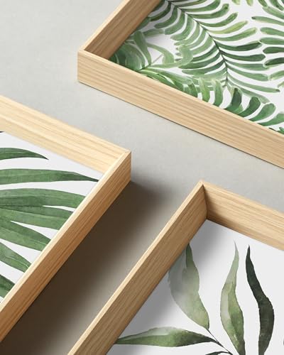UPWOIGH Sage Green Botanical Framed Wall Art, 12 x 16 Inch, Set of 3 | Watercolor Leaf, Palm and Fern Prints, Sage Green Botanical Design, Light Wood Frames for Bedroom, Office and Gallery Wall - color: Green MDF