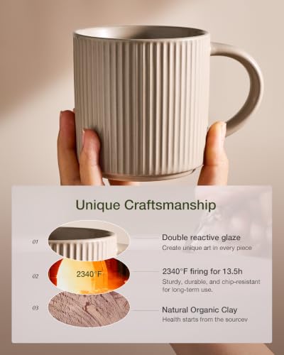 famiware Coffee Mug Set of 4, Star 12 oz Ceramic Mugs Cups Set with Handle | Stoneware Stackable Catering Cup for Coffee, Tea, Cappuccino, Latte, Microwave & Dishwasher Safe, Cinnamon Brown - color: Star-Cinnamon Brown, size: 4 Count (Pack of 1)