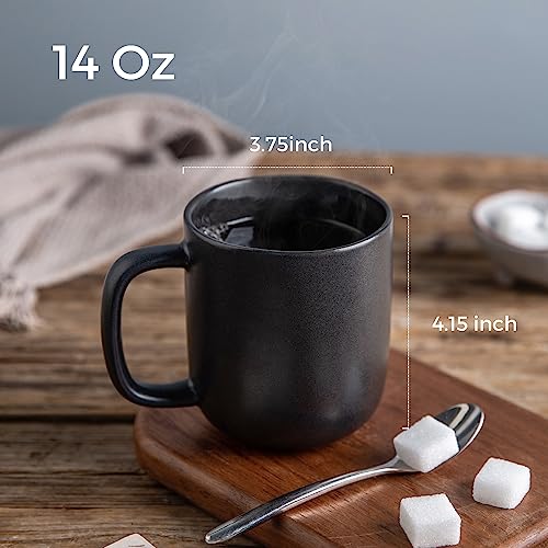 AmorArc 14oz Coffee Mugs Set of 6, Ceramic Coffee Mugs with Large Handle & Wavy Rim for Latte/Hot Cocoa/Tea, Stylish Coffee Mugs for Men Women. Oven,Dishwasher&Microwave Safe, Matte Black - color: Matte Black