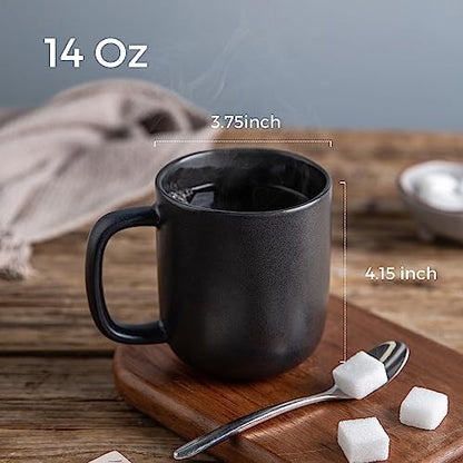 AmorArc 14oz Coffee Mugs Set of 6, Ceramic Coffee Mugs with Large Handle & Wavy Rim for Latte/Hot Cocoa/Tea, Stylish Coffee Mugs for Men Women. Oven,Dishwasher&Microwave Safe, Matte Black - color: Matte Black