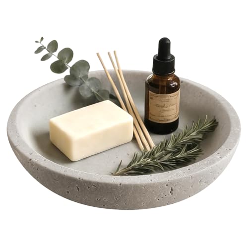 Decorative Bowl,Travertine Bowl Modern Key Bowls for Entryway Table, Pedestal Bowls for Dining Table Center,Living Room, Kitchen Decor Modern Home Decor Marble Bowl (7.8 Inch) - color: grizzly