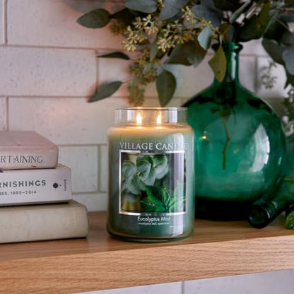 Village Candle Eucalyptus Mint Large Glass Apothecary Jar Scented Candle, Gift for Mom & Dad, 21.25 oz., Green - size: 21.25 oz.