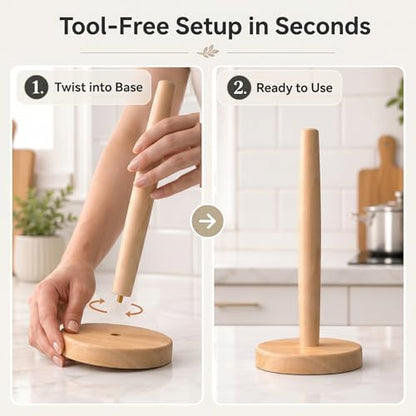Wooden Paper Towel Holder for Countertop, Solid Beech Wood Stand with Non-Slip Base, Fits Standard Kitchen Rolls, Easy Assembly, Farmhouse Paper Towel Dispenser - size: Standard, style: Classic Beech