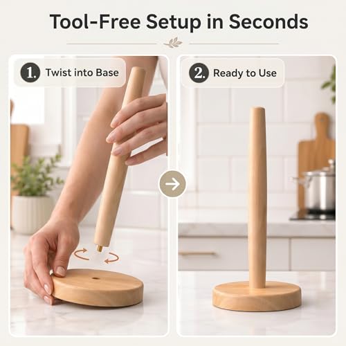 Wooden Paper Towel Holder for Countertop, Solid Beech Wood Stand with Wider Non-Slip Base, Fits Standard and Jumbo Rolls, Easy Assembly, Farmhouse Kitchen Paper Towel Dispenser - size: Large, style: Classic Beech
