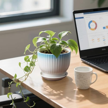 6.7 + 5.5 Inch Ceramic Plant Pots,Planters with Drainage and Saucer,Indoor Pots for Plants,Modern Flower Pots for Home and Office（Blue + White） - color: Blue + White