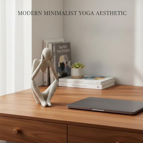 Modern Abstract Resin Human Figure Sculpture, Beige Minimalist Art Statue for Home Office Desk Shelf Decor - size: 7.87 x 2.95 x 11.02 in