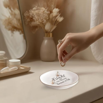 Friend Birthday Gifts for Women – Ceramics Jewelry Tray | Friends are The Greatest Treasure in Life – Friendship Gifts for Women, Friend Gift – Ceramic Ring Dish - color: Gold edging circle