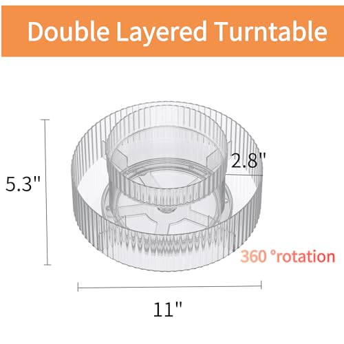 Plastic Lazy Susan Organizer,2 Tier Rotating Storage Turntable for Cabinet Clear Spice Rack,Makeup Spinning Organizer,Countertop Organizer for Kitchen,Pantry,Bathroom,Office - size: 11 Inch | 2 Tier