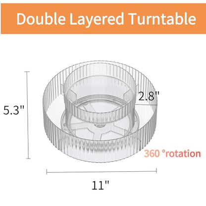 Plastic Lazy Susan Organizer,2 Tier Rotating Storage Turntable for Cabinet Clear Spice Rack,Makeup Spinning Organizer,Countertop Organizer for Kitchen,Pantry,Bathroom,Office - size: 11 Inch | 2 Tier
