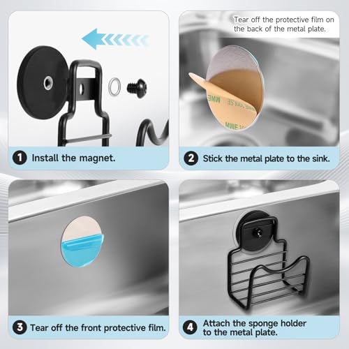 Magnetic Sponge Holder for Kitchen Sink | Strong Magnetic Stainless Steel Rack,Kitchen Accessories,Dish Sponge Organizer, Scrubber Caddy, with Extra Metal Plates