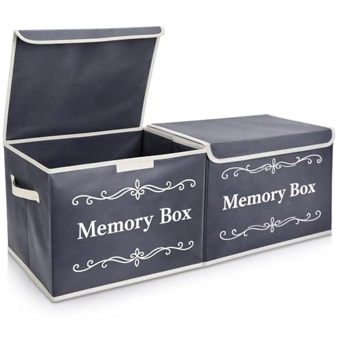 LemonRoad 2Pcs Memory Box Keepsakes for Kid Memory Decorative Storage Box Bin with Lid for Baby Wedding Travel Birthday Anniversary Precious Milestones Gift Loved Ones Treasured 16x12x12''(Gray) - color: Gray
