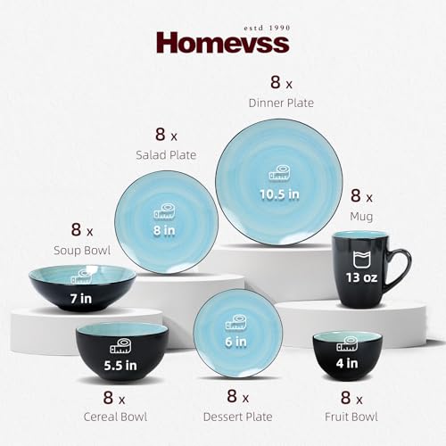 Stoneware Sonoma 56pc Dinnerware Set, Black + Speckled Spin Wash Turquoise - color: Turquoise