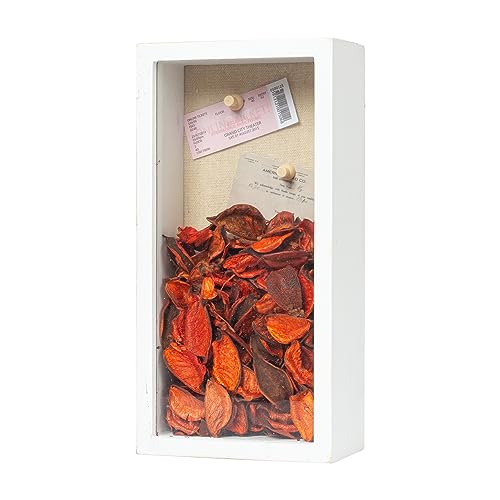 Shadow Box Frame 5x10 Shadow Box Display Case with Linen Back of Awards Memorabilia Flower, Pictures, Keepsakes、Bouquet、Medals and More Photos Memory Box Long Skinny White - color: White, size: 5×10
