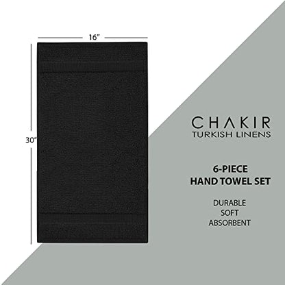 Chakir Turkish Linens | Hotel & Spa Quality 100% Cotton Premium Turkish Towels | Soft & Absorbent (6-Piece Hand Towels, Black) - color: Black