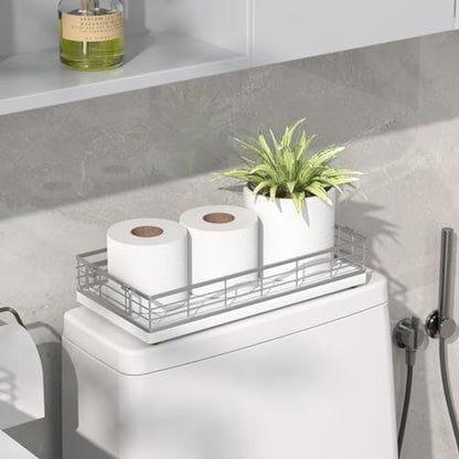 Toilet Paper Basket, 13 Inch Bathroom Toilet Tank Basket with Handles White | Bathroom Basket, Back of Toilet Basket, Toilet Tank Tray, Toilet Organizer for Toilet Paper Storage, Toiletries & Essentials - color: White