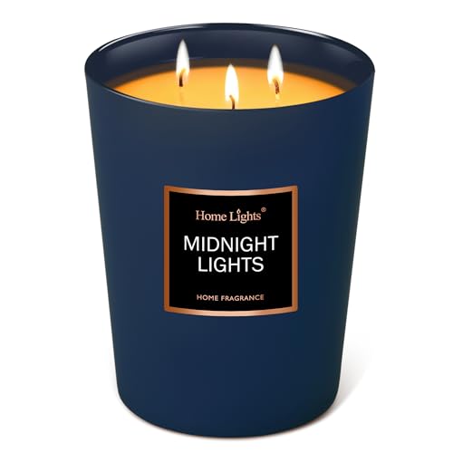 HomeLights Highly Scented Soy Candles Big 33.3 oz for Home. 3 Cotton Wicks, Smokeless Long Lasting 130 hrs in Midnight Lights. 5x6, Great Gift for Women & Men - color: Midnight Lights