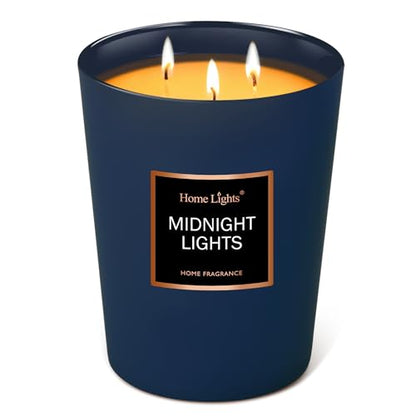 HomeLights Highly Scented Soy Candles Big 33.3 oz for Home. 3 Cotton Wicks, Smokeless Long Lasting 130 hrs in Midnight Lights. 5x6, Great Gift for Women & Men - color: Midnight Lights