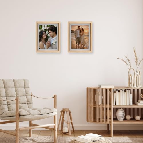 11x14 Floating Picture Frames Set of 2, Natural | Double HD Plexiglass Floating Frame Display Any Size Picture up to 11x14, Tabletop or Wall Hanging - color: Natural