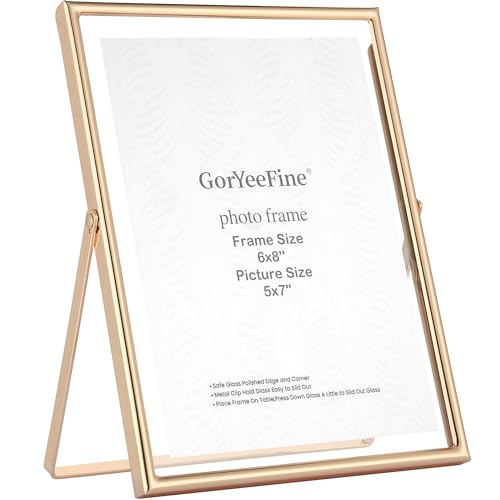 Gold 6x8 Floating Photo Frame for(4x6'‘&5x7’'),Adjustable Tabletop/Shelf Picture Frames,4x6'' Premium Gift Floating Frame for Wedding,Thanksgiving,Christmas,Birthday,Home or Office Decor - color: Gold, size: 6x8'' For 5x7''(1PK)