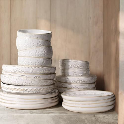 Pasta Bowls, 50oz Large Salad Serving Bowls, 9.75'' Plates Bowls Set of 4, Big White Ceramic Soup Bowls for Kitchen, Embossment Shallow Dinner Bowl, Microwave Dishwasher Safe, Wheat Leaf - color: White (Wheat Leaf)