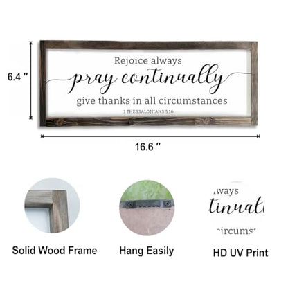 Dazingart Farmhouse Bible Verse Wood Sign, Rejoice Always Pray Continually Give Thanks In All Circumstances Print, Rustic Christian Wall Art Decor Framed Scripture Sign (pray) - color: pray